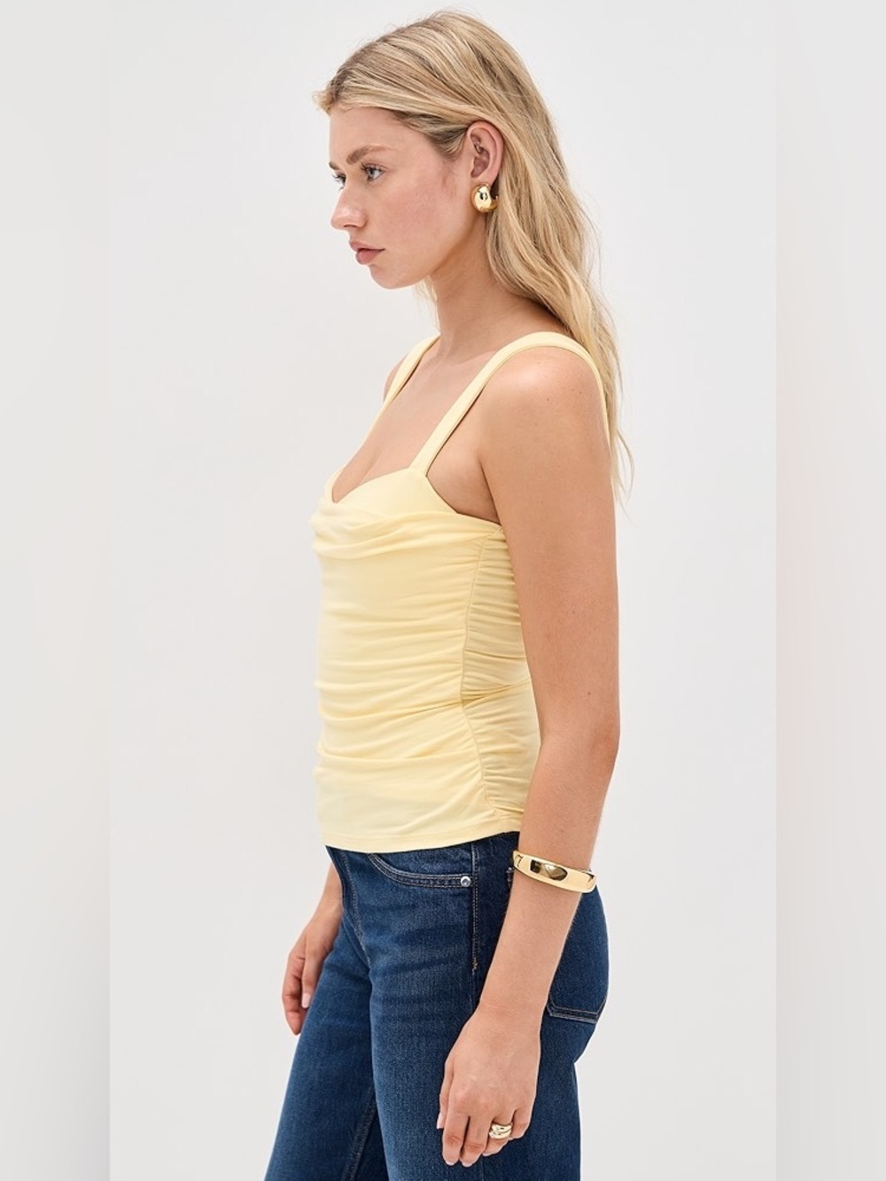 new Reformation Trish layered sweetheart neckline knit tank top in Pineapple - Picture 3 of 11